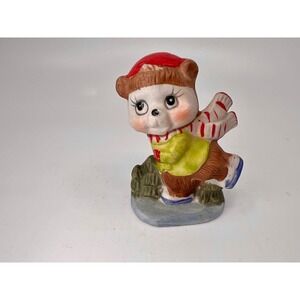 Vintage Christmas Bear Figurine UCGC Ice Skating Scarf Porcelain Bisque 3 1/4”
